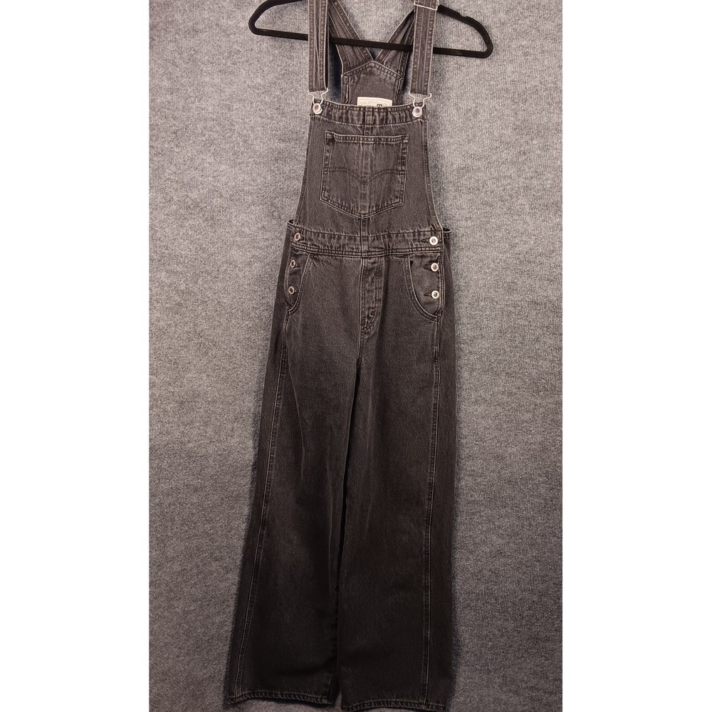 Levi's Silvertab Women's Grey Denim Overalls Straight Leg Button Accent Size S